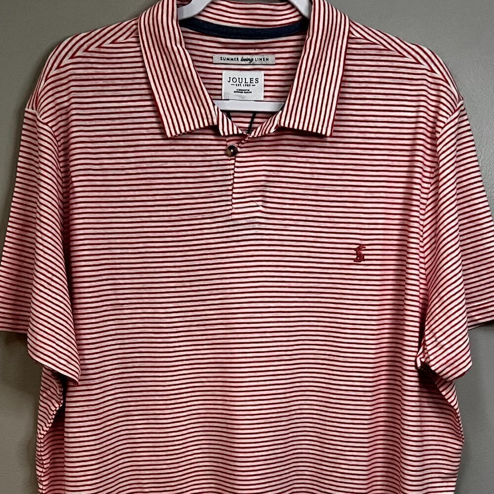 Joules Hatton Slim Fit Linen-Blend Shirt Size XXL in Orange Thin Stripe